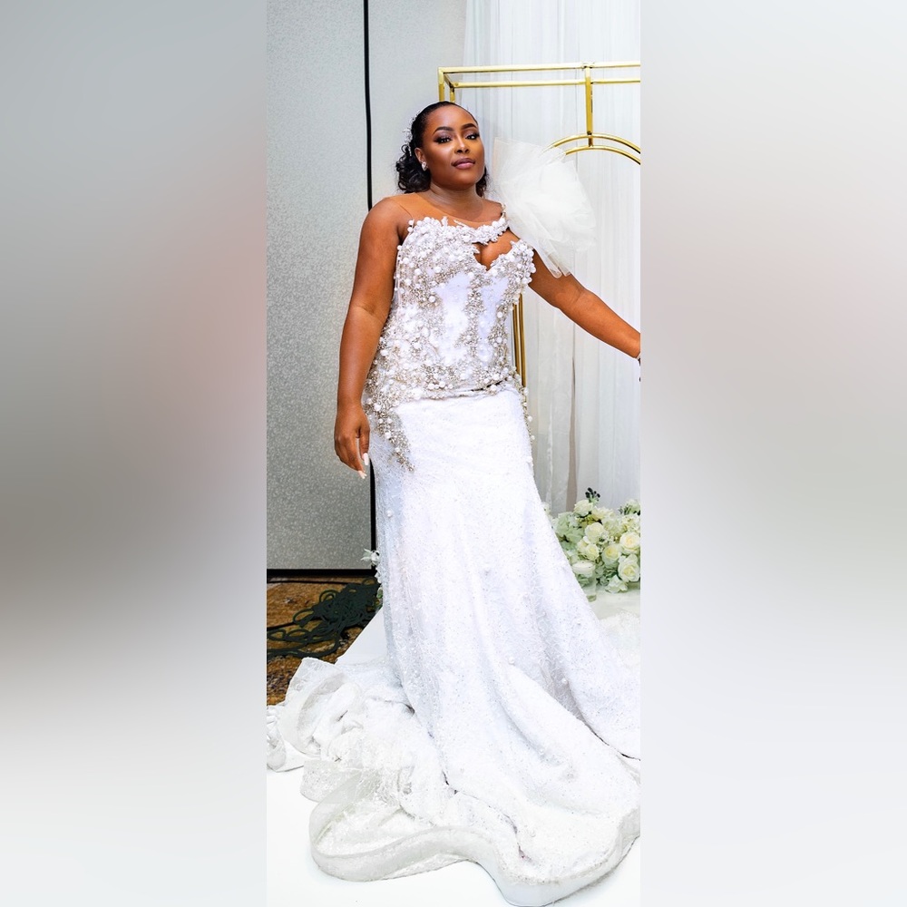 Beautiful Custom Made - Pearled Bridal white  dress/gown
